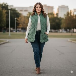 NWT Croft & Barrow Women’s Plus 2X Classic Quilted Vest Green Fleece Lined